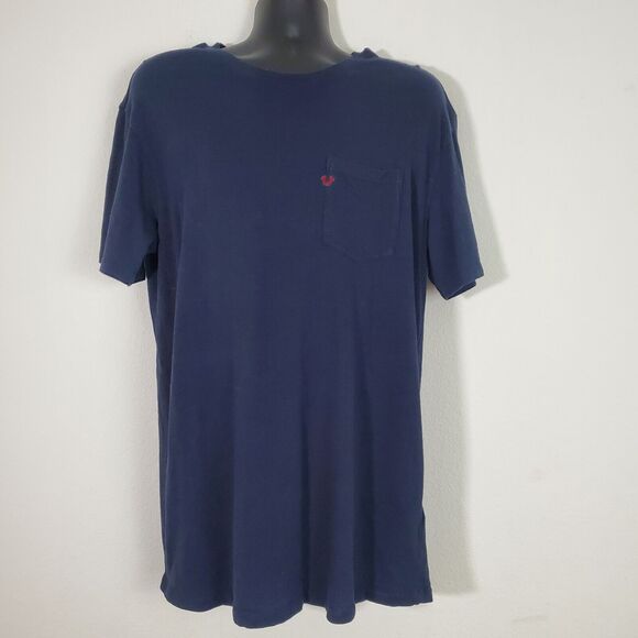 True Religion Men's Tee Large Navy Blue Embroidered Horseshoe Logo Crewneck Long - Picture 1 of 10